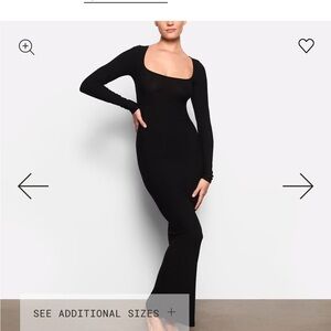 SKIMS Black Ribbed Fits Everybody Long Sleeve Bodycon Dress